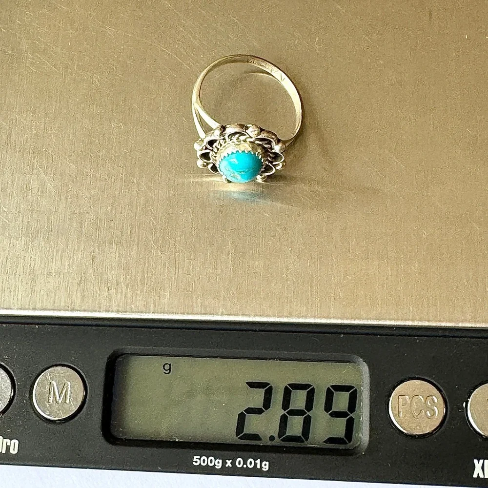 Navajo Flower Ring Turquoise Sz 7 Sterling Silver Signed Morgan Native Amer